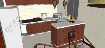 新中式厨房效果图草图SU模型