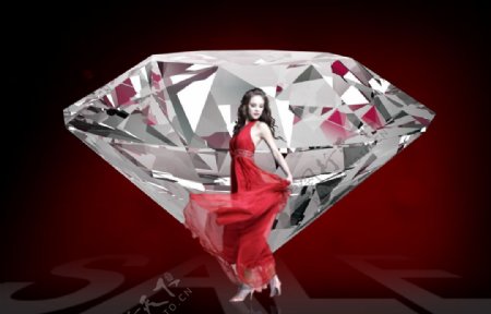钻石与红裙美女PSD素材