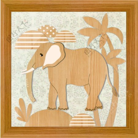 大象原木色卡通相框