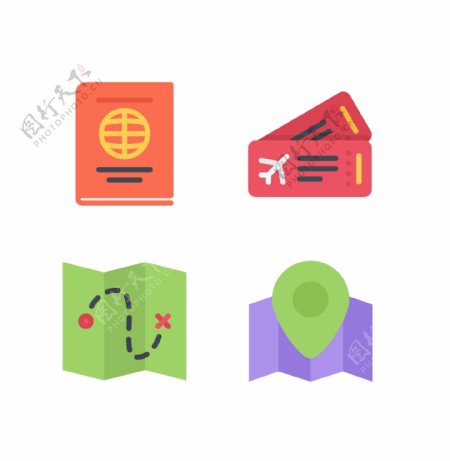 定位折页飞机票可爱手绘icon图标素材