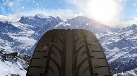 雪山与轮胎背景素材图片