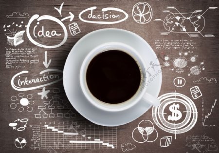 商务图表与咖啡背景图片