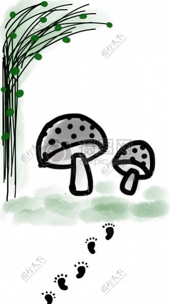 抽象的小蘑菇和荒草