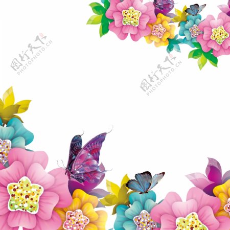 花朵彩色花朵花蕊蝴蝶彩蝶树叶广告背景素材