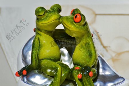 两只互相亲吻的青蛙