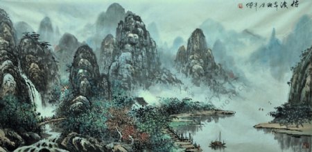 桂林山水国画图片