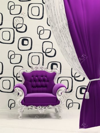 紫色沙发和紫色幕布图片