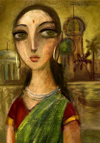 印度女性油画图片