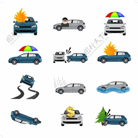 12种汽车事故和保险图标