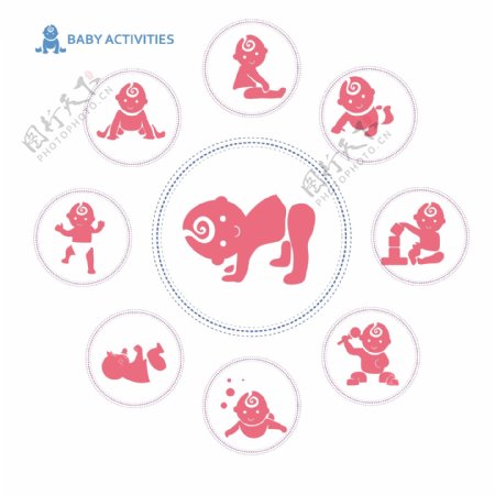 宝宝的活动图标与圆的轮廓设计自由向量