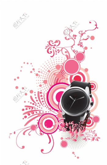 黑色款手表与时尚花纹PSD分层素材