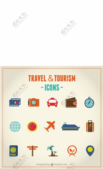 旅游和旅游的图标集