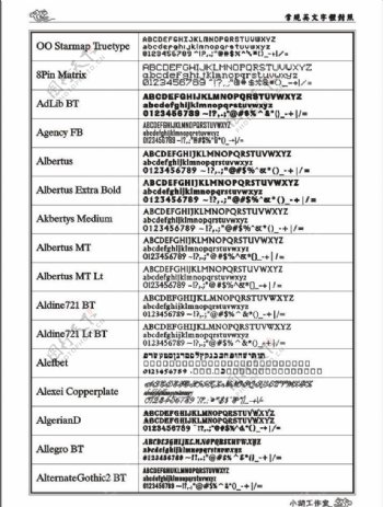 cdr软件专用英文字体对照表图片