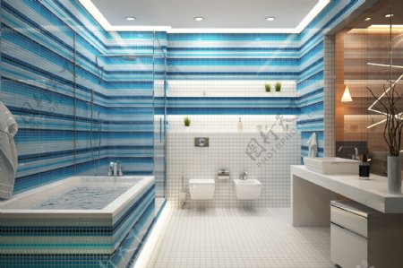 蓝色调卫生间设计图片