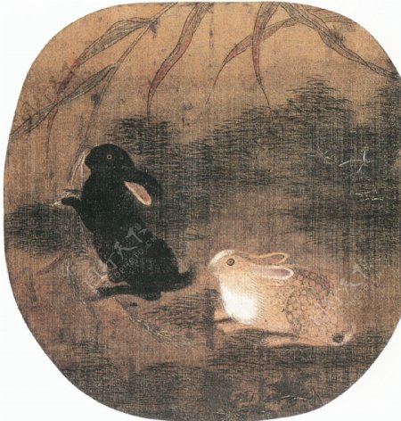 双兔图镜片中国古画0039