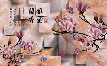 桃花花卉背景墙