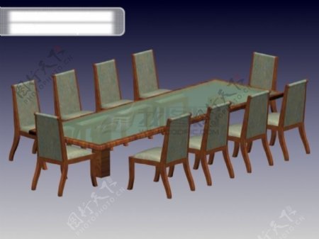 3d长条桌椅子
