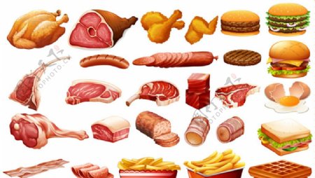 肉制品和快餐设计矢量图