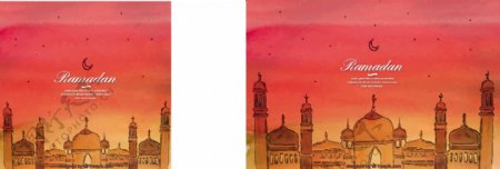 彩色斋月背景与手绘清真寺