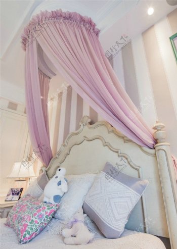 美式时尚卧室粉色蚊帐设计图