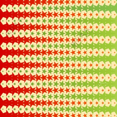 几何抽象背景与绿色和红色的星星