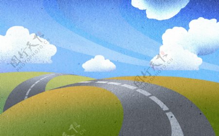 卡通公路风景插画