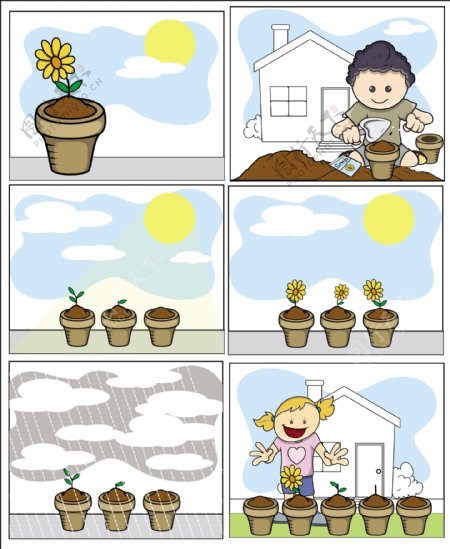 儿童插画矢量种植和园艺中的卡通风格