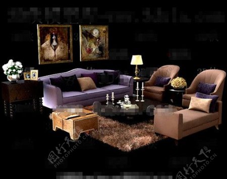 华丽的紫色沙发组合