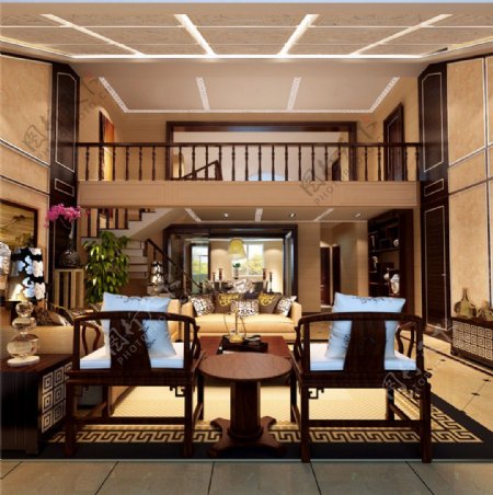 中式客厅3D模型室内设计