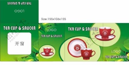 瓷器包装图片模板下载装cdr格式彩盒包装设计茶具绿色包装绿色背景杯碟茶叶广告设计矢量cdr