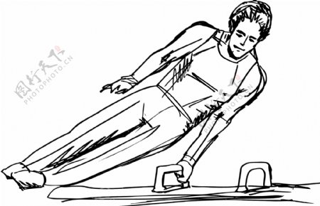 素描的体操运动员在鞍马矢量插画