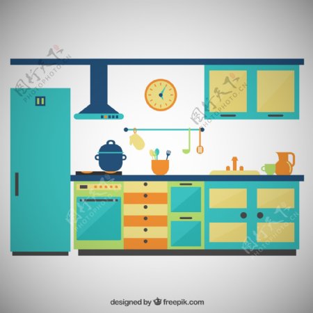 蓝绿色厨房设计