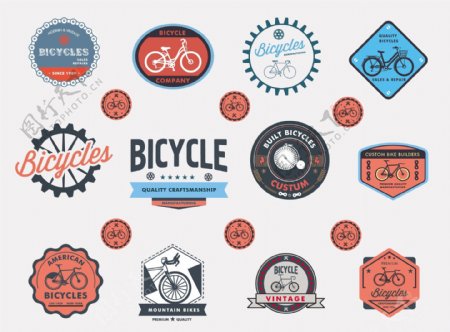 自行车标签和标志设置在复古风格自由向量