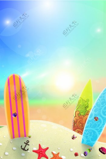 阳光沙滩海洋七彩矢量广告背景