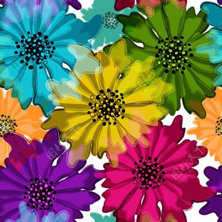 彩色花朵无缝背景图片
