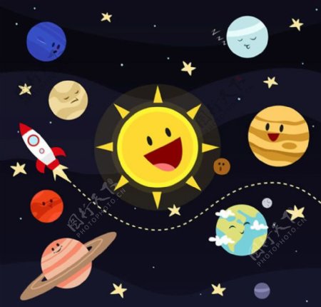 卡通太阳系星球矢量素材下载