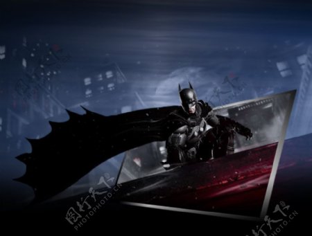 显示屏3D出屏效果蝙蝠侠黑色投影出镜