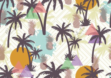 手绘清新夏季椰树背景素材