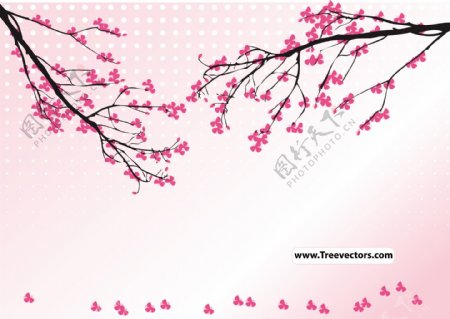 粉红的樱花树村矢量背景图案