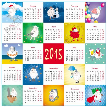 时髦的风格装饰的2015日历的羔羊