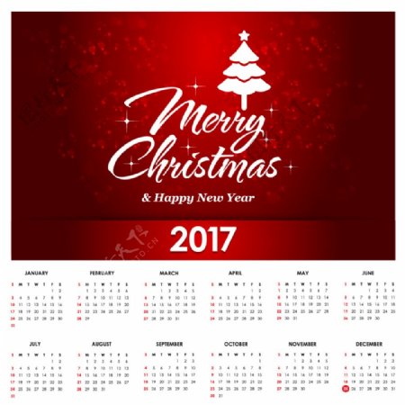 2017圣诞红色背景日历