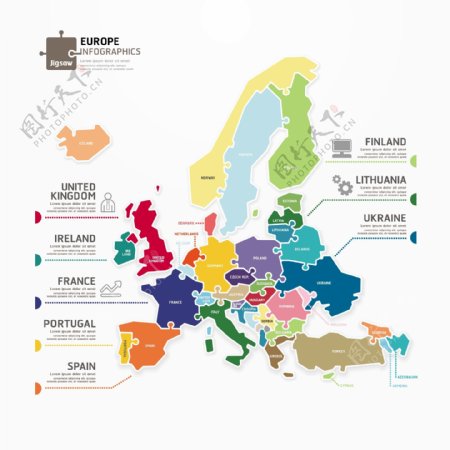创意欧洲地图商务信息图矢量素材