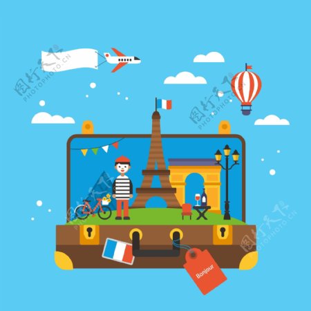 创意法国旅行插画