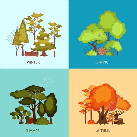 四季树木插画矢量素材
