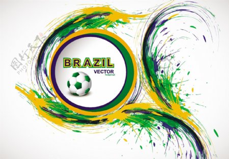 巴西国旗颜色与足球飞溅