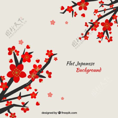 红色花朵树枝背景素材