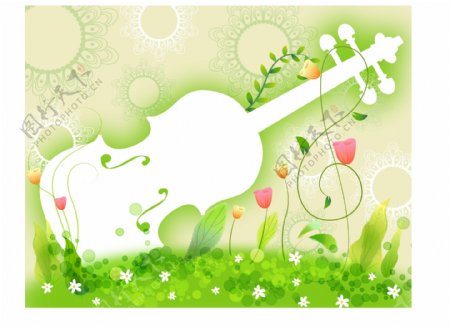 小提琴梦幻绿叶背景