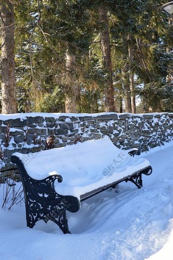 雪中覆盖的长椅