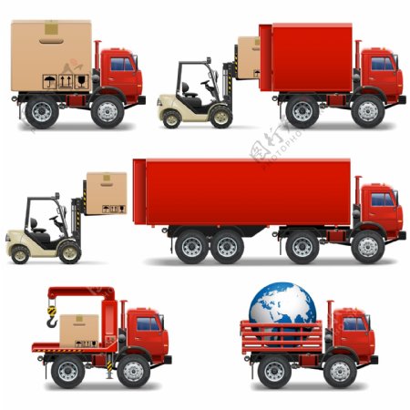红色叉车和卡车设计矢量素材图片