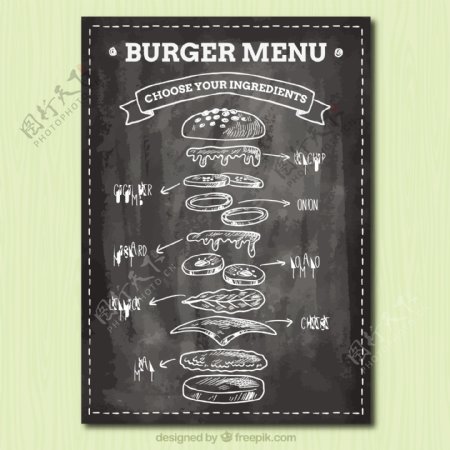 在汉堡的美味食材的黑板